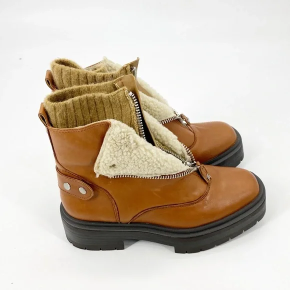 Sam Edelman Women's Linds Lug Boots S8 Brown Shearling - Picture 7 of 9